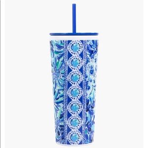 Lilly Pulitzer Cup Blue Tumbler w Straw Gift Her